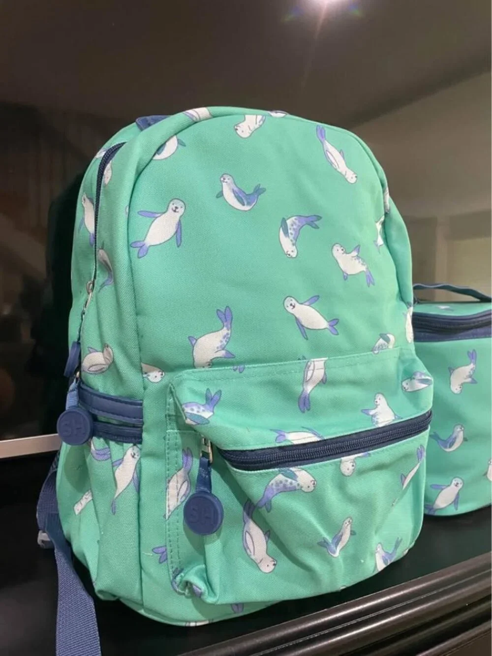 New SweetHoney Set Seal Green School Backpack & Insulated Lunch Box Cooler Bag